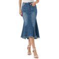 thumbnail image 1 of INSPIRE CHIC Women's Denim Washed Fishtail High Waist Raw Hem Fashion Casual with Pockets Midi Skirts S Dark Blue, 1 of 5