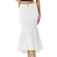 thumbnail image 1 of INSPIRE CHIC Women's Denim Washed Fishtail High Waist Raw Hem Fashion Casual with Pockets Midi Skirts S White, 1 of 5