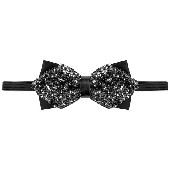 INSPIRE CHIC Men's Diamond Pre-tied Adjustable Neck Tie Fashion Bow Tie for Wedding Party Business Black
