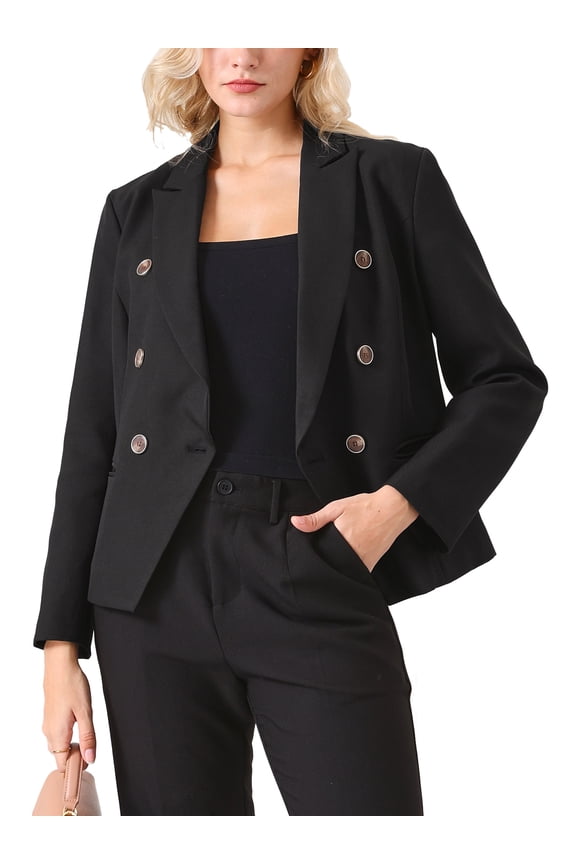 Women's Double Breasted Blazer Long Sleeve Casual Work Suit Blazers Jacket S Black