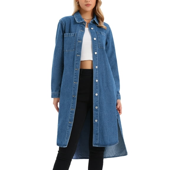 INSPIRE CHIC Women's Dress Denim Button Down Curved Hem Long Sleeve Midi Jean Shirt Dresses 2XL Blue