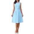 thumbnail image 1 of INSPIRE CHIC Women's Dress Sleeveless Crew Neck High Waist A-Line Office Dresses M Sky Blue, 1 of 5