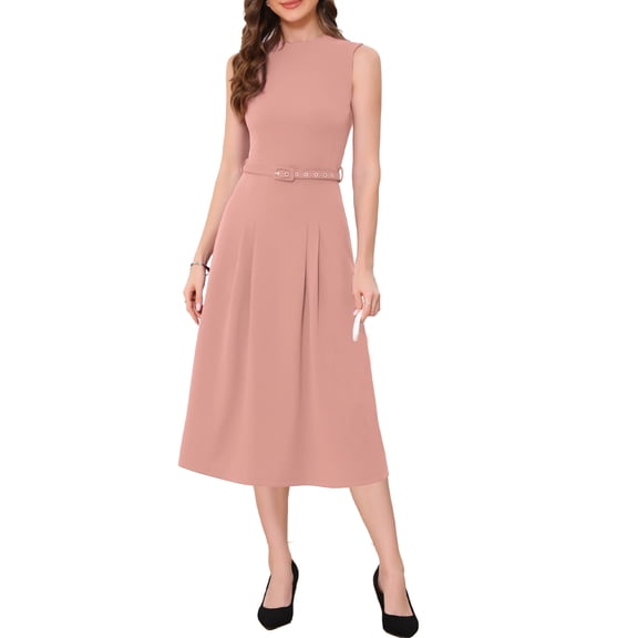 INSPIRE CHIC Women's Dress Sleeveless Crew Neck High Waist A-Line Office Dresses XS Blush Pink