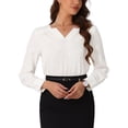 thumbnail image 1 of INSPIRE CHIC Women's Dressy Casual Long Sleeve V Neck Business Work Fashion Outfit Blouses XS Cream White, 1 of 6