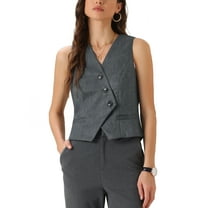 INSPIRE CHIC Women's Dressy Office V-Neck Button-Down Sleeveless Cropped Vest XS Gray