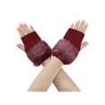 thumbnail image 1 of INSPIRE CHIC Women's Elastic Faux Fur Knit Gloves Winter Warm Soft Half Finger Thumb Hole Furry Wrist Sleeves for Windproof Plush Dress Wine Red, 1 of 6