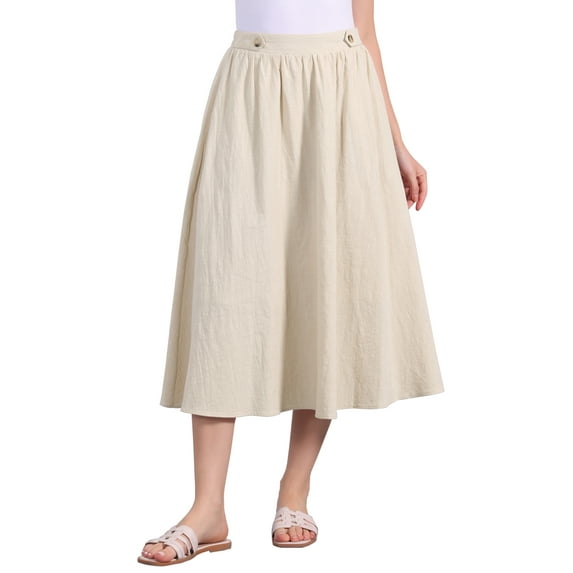 INSPIRE CHIC Women's Elastic Waist A Line Midi Swing Flared Skirt with Pockets XL Khaki