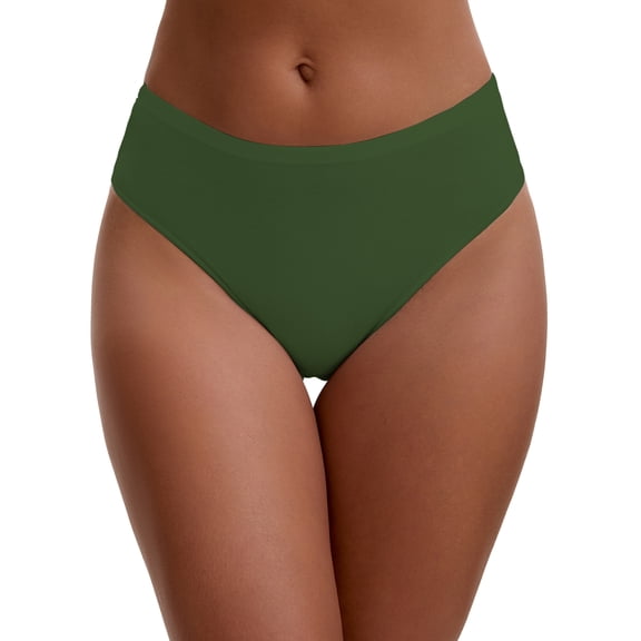 INSPIRE CHIC Women's Elastic Waistband Mid-Waisted Briefs Full Coverage Classic Comfortable Underwear M Green