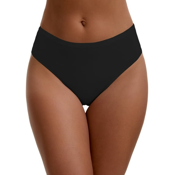 INSPIRE CHIC Women's Elastic Waistband Mid-Waisted Briefs Full Coverage Classic Comfortable Underwear S Black