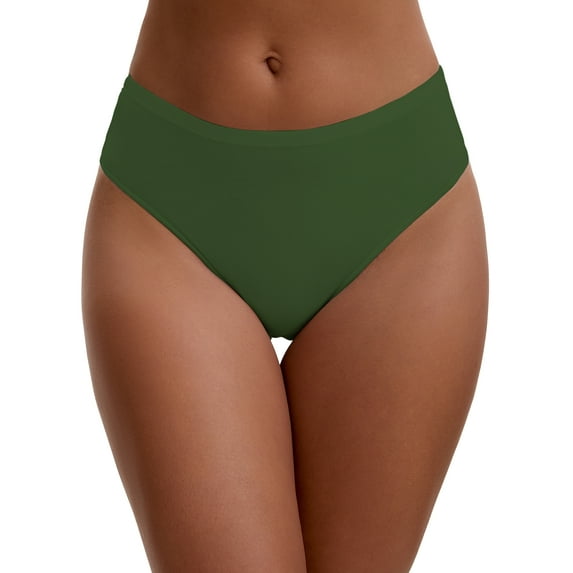 INSPIRE CHIC Women's Elastic Waistband Mid-Waisted Briefs Full Coverage Classic Comfortable Underwear S Green