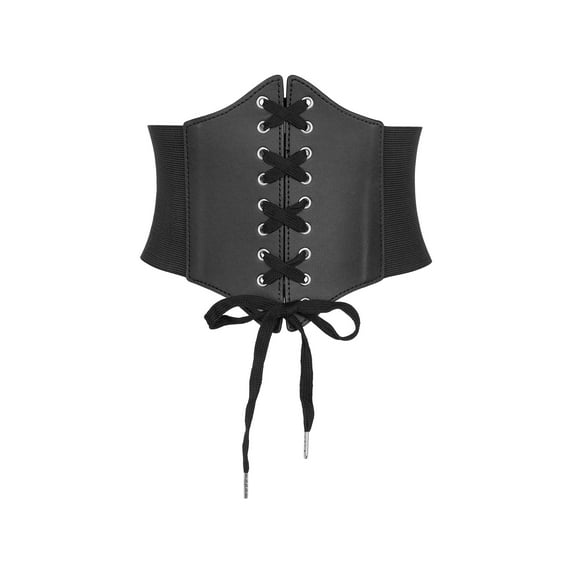 INSPIRE CHIC Women's Elastic Wide Corset Belts, Vintage Lace-up Tied Cinch Waspie Waist Belt for Dresses 27.2x7.7" Black