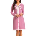 thumbnail image 1 of INSPIRE CHIC Women's Elegant A-Line Dress Contrast Color V Neck Long Sleeve 2025 Trendy Work Dresses S Pink, 1 of 4