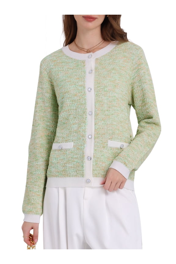 Women's Elegant Cardigan Sweaters Spring Fall Long Sleeve Knit Ribbed Jacket XL Light Green