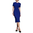 thumbnail image 1 of INSPIRE CHIC Women's Elegant Crew Neck Short Sleeve Button Decor Wear to Work Sheath Midi Dresses S Royal Blue, 1 of 5