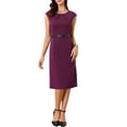 thumbnail image 1 of INSPIRE CHIC Women's Elegant Dress Cap Sleeve Belted Wear-to-Work Sheath Dresses M Fuchsia, 1 of 6