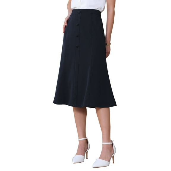 INSPIRE CHIC Women's Elegant Mermaid Work High Waist A-Line Fishtail Midi Skirt M Dark Blue