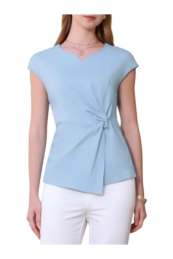 Women's Elegant Peplum Top Sweetheart Neck Cap Sleeve Work Office Wrap Blouse XL Light Blue