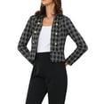 thumbnail image 1 of INSPIRE CHIC Women's Tweed Blazer Stand Collar Cropped Open Front Jacket L Black White, 1 of 7