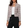 thumbnail image 1 of INSPIRE CHIC Women's Tweed Blazer Stand Collar Cropped Open Front Jacket S Brown, 1 of 7