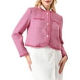 thumbnail image 1 of INSPIRE CHIC Women's Elegant Tweed Jacket Long Sleeve Panel Trim Work Office Blazer 2XL Pink, 1 of 5