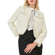 UNIQUE BARGAINS INSPIRE CHIC Women's Elegant Tweed Jacket Long Sleeve Panel Trim Work Office Blazer S Beige