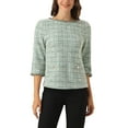 thumbnail image 1 of INSPIRE CHIC Women's Elegant Tweed Plaid Top 3/4 Sleeve Button Decor Vintage Blouse XS Light Green, 1 of 5