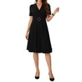 thumbnail image 1 of INSPIRE CHIC Women's Elegant V Neck Short Sleeve Pleated Business Work A-Line Dresses XS Black, 1 of 6
