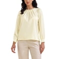 thumbnail image 1 of INSPIRE CHIC Women's Elegant Work Blouse Pearl Decor Ruched Crew Neck Dressy Office Shirt Top M Beige, 1 of 6