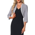 thumbnail image 1 of INSPIRE CHIC Women's Evening Shrug Sequin Trim 3/4 Sleeve Open Front Cropped Chiffon Cardigan Gray L, 1 of 6