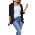 thumbnail image 1 of INSPIRE CHIC Valentine's Day Women's Eyelet 3/4 Sleeve Ruffle Open Front Casual Cardigans XL Black, 1 of 6