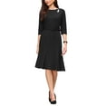 thumbnail image 1 of INSPIRE CHIC Women's Fishtails Dress with Brooch 3/4 Sleeve Boat Neck Funeral Dress with Belted S Black, 1 of 5