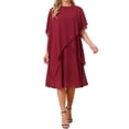 thumbnail image 1 of INSPIRE CHIC Women's Fall Dresses Chiffon Cape Overlay Crewneck Asymmetric Ruffle Formal Shift Midi Dress for Wedding Guest S Wine Red, 1 of 6