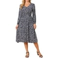 thumbnail image 1 of INSPIRE CHIC Women's Fall Dresses Long Sleeve V Neck Floral Boho Flowy Midi Dress S Navy Blue, 1 of 6
