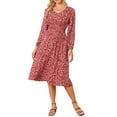 thumbnail image 1 of INSPIRE CHIC Women's Fall Dresses Long Sleeve V Neck Floral Boho Flowy Midi Dress S Red, 1 of 6