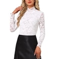 thumbnail image 1 of INSPIRE CHIC Women's Fall Winter 2025 Basic Lace Top Long Sleeve Ruffle Neck Floral Blouse M White, 1 of 5
