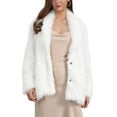 thumbnail image 1 of INSPIRE CHIC Women's Faux Fur Coat Long Sleeve Pockets Lapel Shaggy Warm Winter Overcoat Fluffy Jackets XL White, 1 of 6
