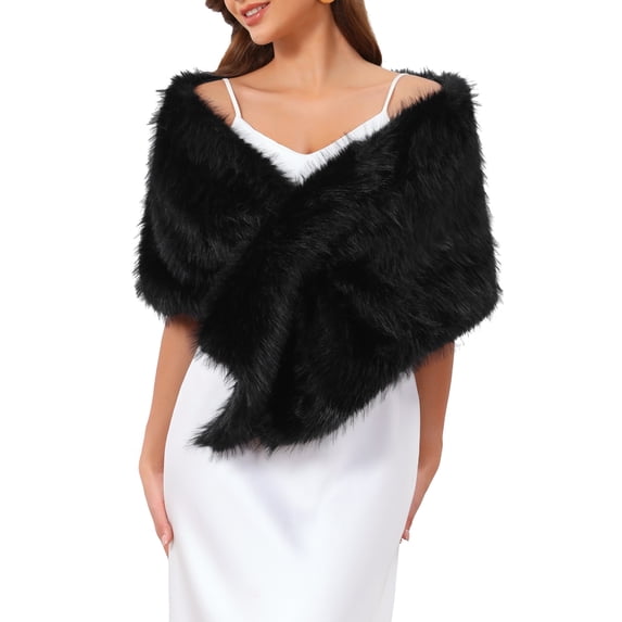 INSPIRE CHIC Women's Faux Fur Shrug for Wedding Bridal Stole Cocktail Evening Wraps Shawls S Black