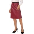 thumbnail image 1 of INSPIRE CHIC Women's Faux Leather Skirt A-Line High Waist Vintage Pencil Midi Skirt XS Wine Red, 1 of 6