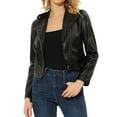 thumbnail image 1 of INSPIRE CHIC Women's Faux Leather Stand Collar Belted Cropped Biker Jacket M Black, 1 of 5