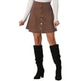 thumbnail image 1 of INSPIRE CHIC Women's Faux Suede Button Front A-Line High Waisted Mini Short Skirt L Coffee, 1 of 5