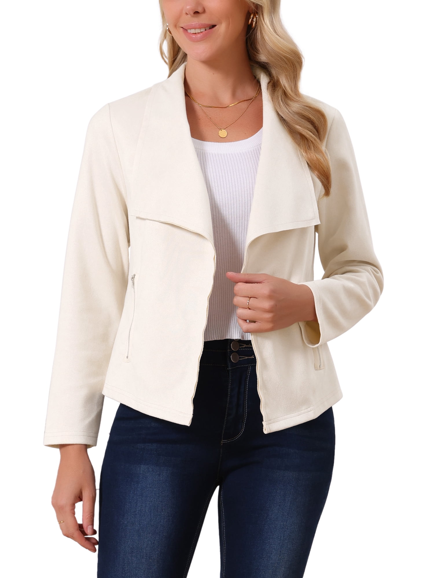 INSPIRE CHIC Women's Coats Faux Suede Fall Winter Long Sleeve Open ...