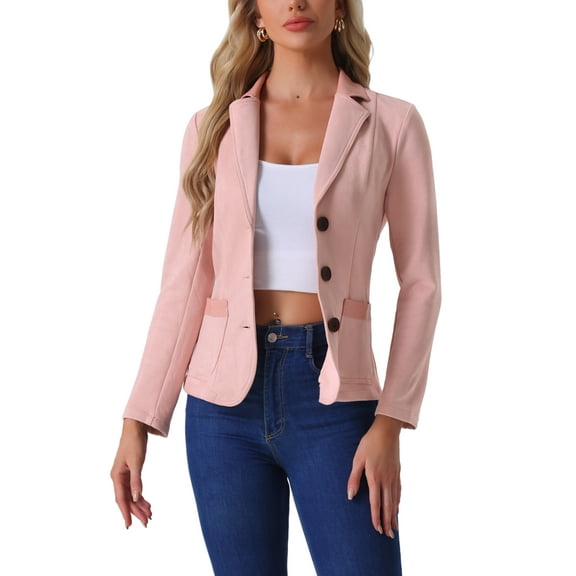 INSPIRE CHIC Women's Faux Suede Blazer Long Sleeve Lapel Collar Button Jacket XL Pink