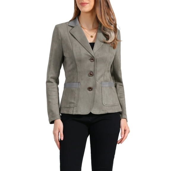 INSPIRE CHIC Women's Faux Suede Blazer Long Sleeve Lapel Collar Button Jacket XS Grey