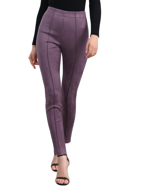 Women's Faux Suede Leggings High Waist Casual Faux Leather Pants for Stylish and Comfortable Everyday Wear S Violet