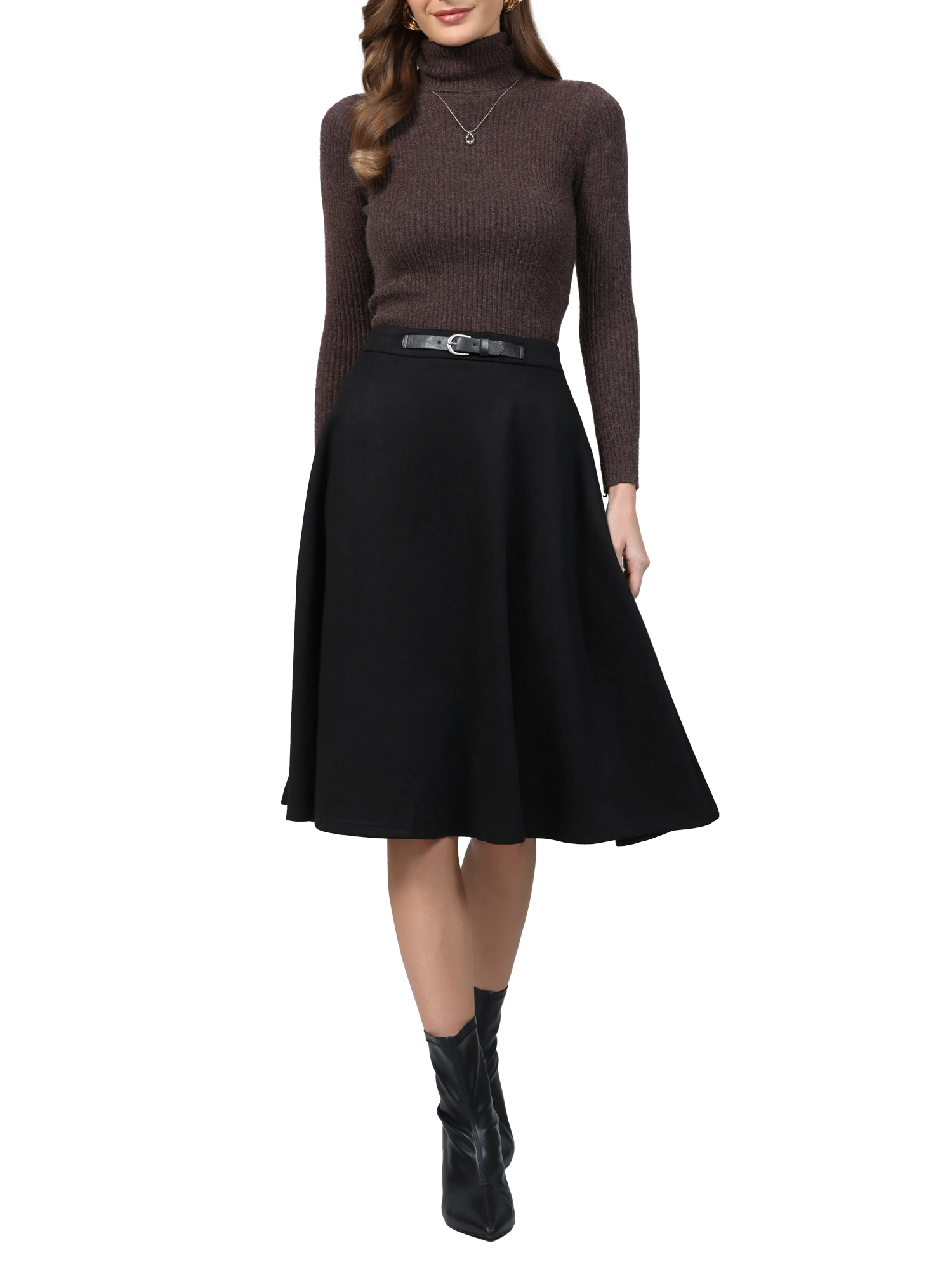 INSPIRE CHIC Women's Faux Suede Skirt High Waist Business Causal A-Line Midi Skirts 2XL Black