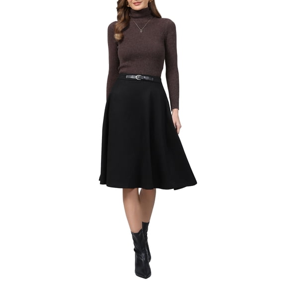 INSPIRE CHIC Women's Faux Suede Skirt High Waist Business Causal A-Line Midi Skirts XL Black