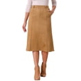 thumbnail image 1 of INSPIRE CHIC Women's Faux Suede Skirt High Waist A-Line Midi Casual Skirt XL Brown, 1 of 6