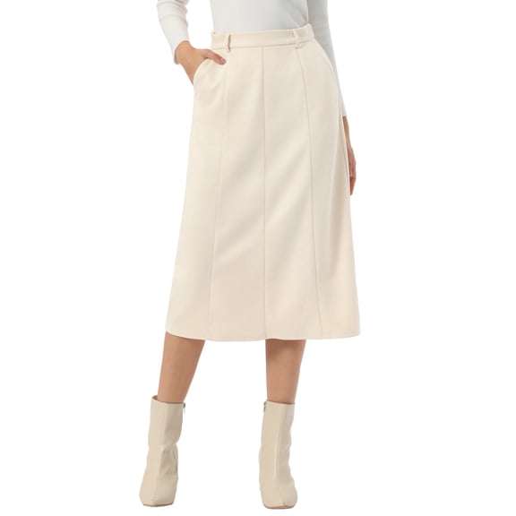 INSPIRE CHIC Women's Faux Suede Skirt High Waist A-Line Midi Casual Skirt L Beige