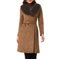 thumbnail image 1 of INSPIRE CHIC Women's Faux Suede Trench Coat Single Breasted Winter Warm Overcoat Belted Lapel Jacket with Fur Collar XS Brown, 1 of 6