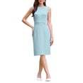 thumbnail image 1 of INSPIRE CHIC Women's Faux Wrap Pencil Dress Sleeveless Boat Neck Work Office Knee Length Dresses M Light Blue, 1 of 5